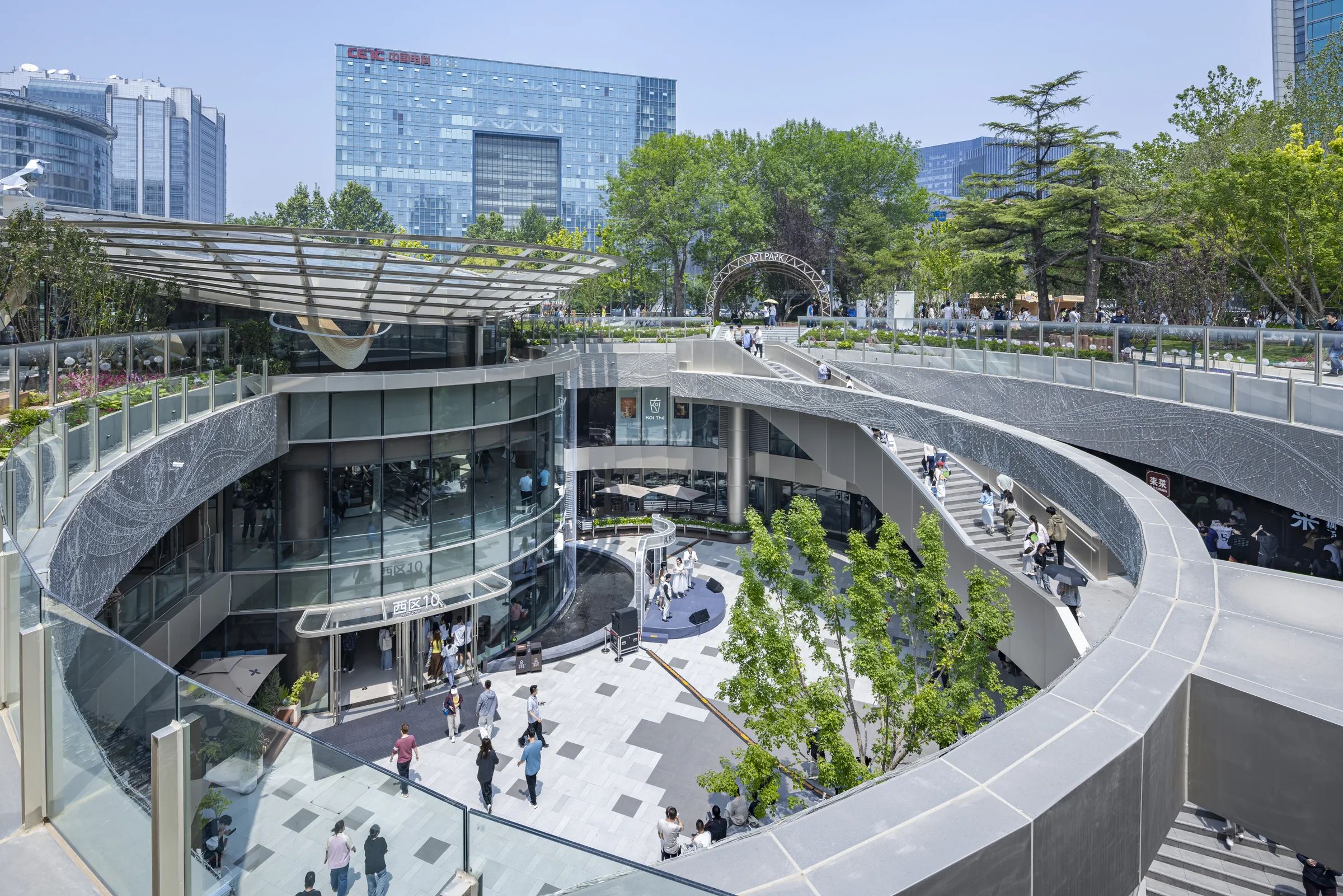 Aerial view of the sunken plaza at Beijing Zhongguancun West