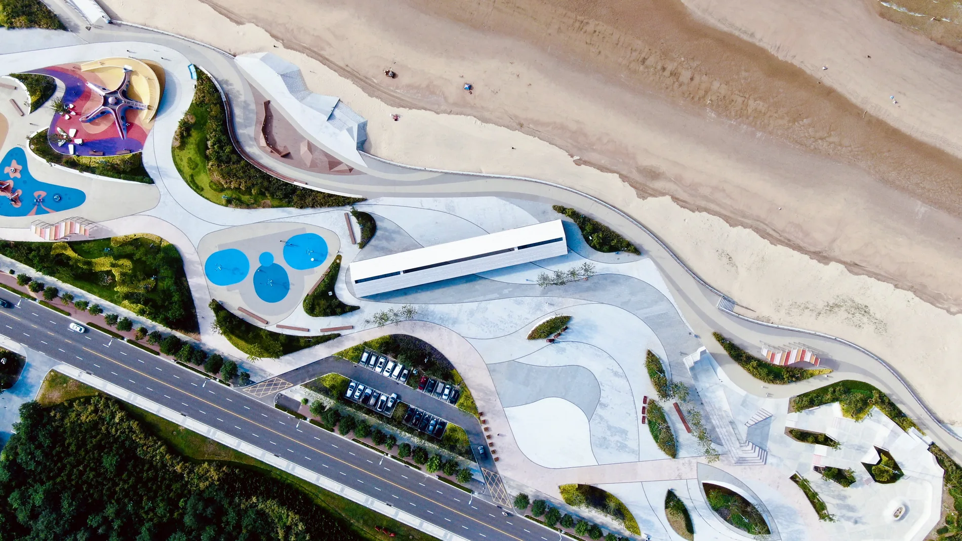 Aerial view of Yantai Golden Beach Yangfan Plaza